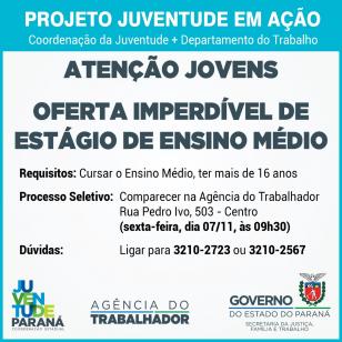 Juventude em Ação oferta vagas para estágio de ensino médio 