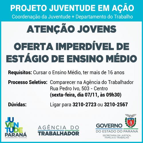 Juventude em Ação oferta vagas para estágio de ensino médio
