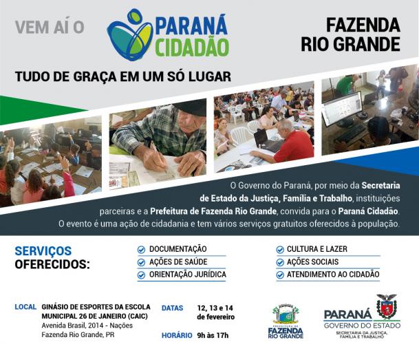 AVISO DE PAUTA – DIA 12 – ÀS 9H - Paraná Cidadão oferta diversas ações gratuitas em Fazenda Rio Grande