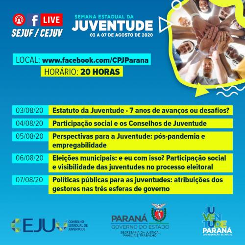 Semana Estadual da Juventude comemora 7 anos de Estatuto com Lives no Facebook