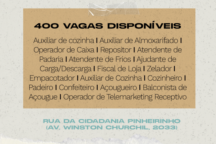 Mutirão de Empregos no bairro Pinheirinho, em Curitiba, ofertará 400 vagas