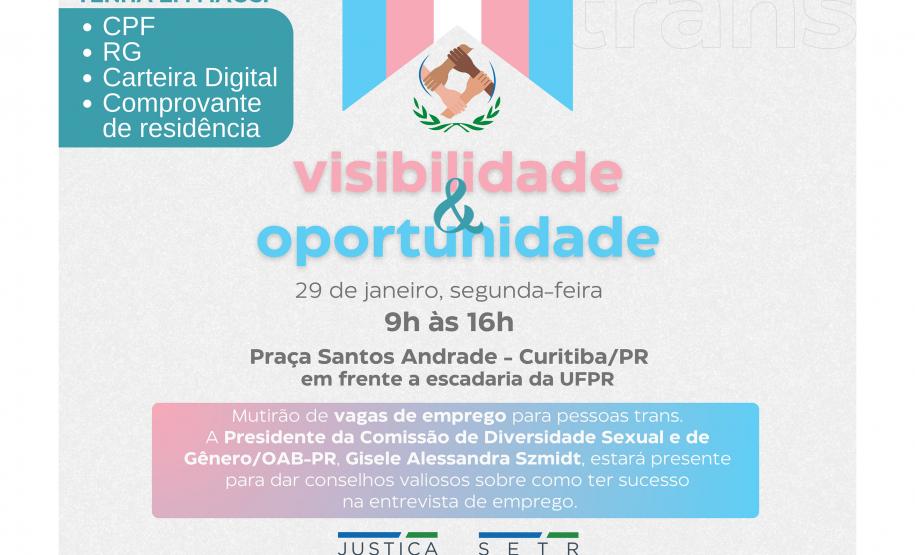 Estado promoverá ação de cidadania e empregabilidade no Dia da Visibilidade Trans