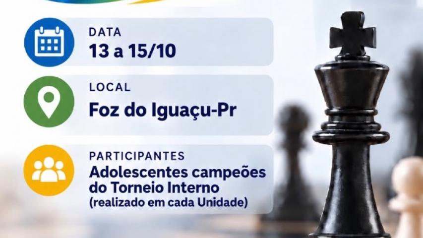 O tabuleiro já está preparado para uma grande final! 🏆  Há cerca de um mês, teve início, dentro das unidades socioeducativas do Paraná, o Torneio Paranaense de Xadrez da Socioeducação. Ao longo desse período, adolescentes de 25 unidades, entre Centros de Socioeducação e Casas de Semiliberdade, participaram de treinamentos e torneios internos para definir seus representantes.  Em cada unidade, o adolescente campeão conquistou a vaga para disputar a grande final estadual, que será realizada em Foz do Iguaçu,